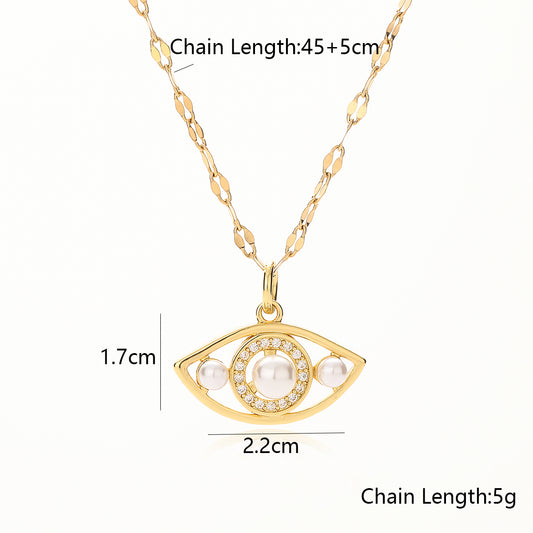 Simple Style Commute Devil's Eye Copper Plating Hollow Out Inlay Artificial Pearls Zircon 18k Gold Plated Pendant Necklace