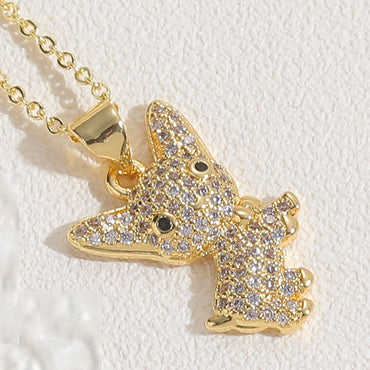 Cute Commute Animal Dog Copper Plating Hollow Out Inlay Zircon 14k Gold Plated White Gold Plated Pendant Necklace