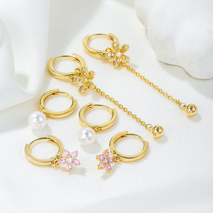 1 Set Elegant Simple Style Tassel Pearl Flower Plating Inlay Brass Zircon 18k Gold Plated Earrings