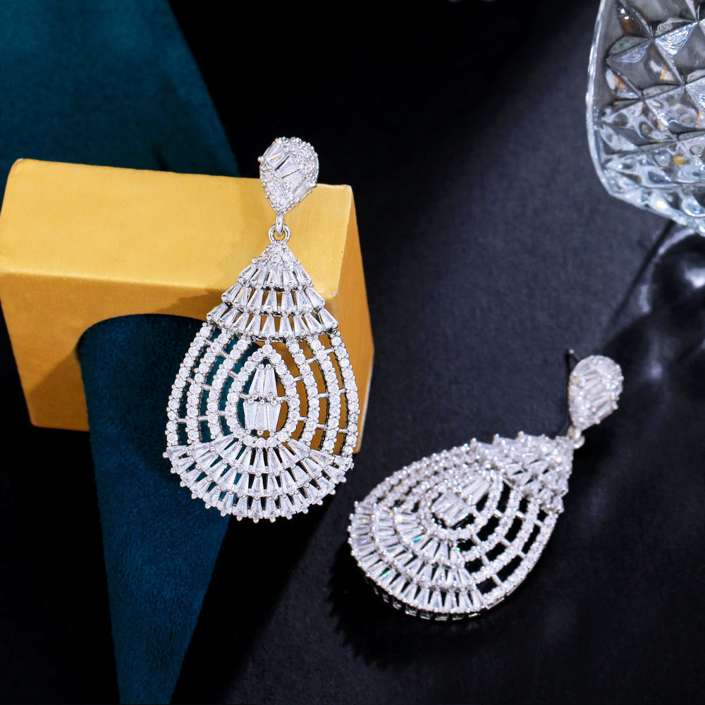 1 Pair Elegant Water Droplets Plating Inlay Copper Artificial Gemstones Rhodium Plated Drop Earrings