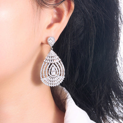 1 Pair Elegant Water Droplets Plating Inlay Copper Artificial Gemstones Rhodium Plated Drop Earrings