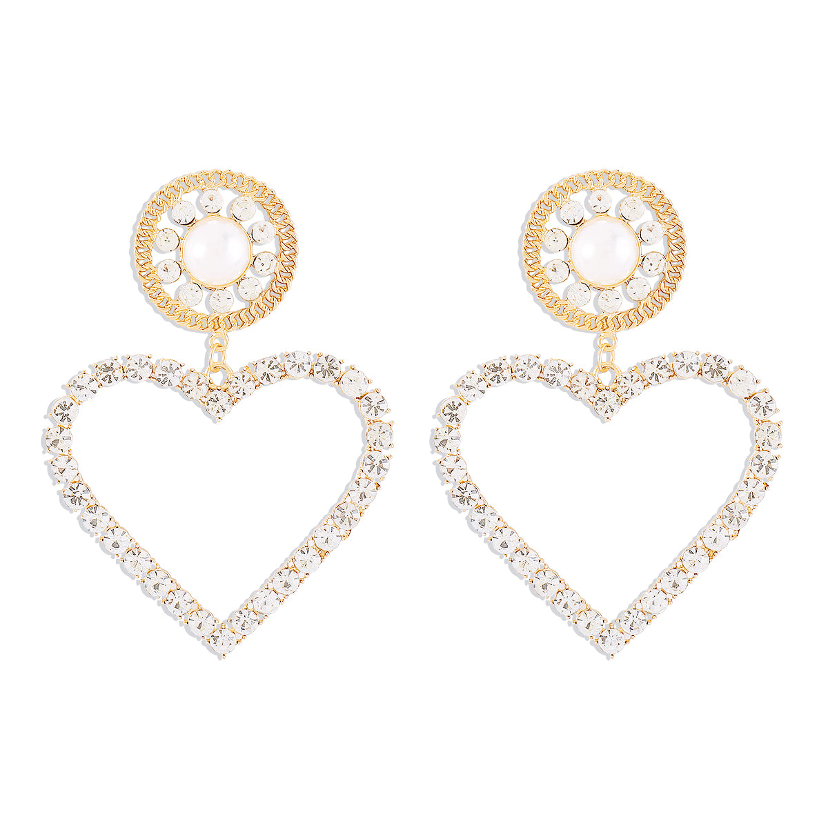1 Pair Modern Style Simple Style Shiny Heart Shape Inlay Alloy Artificial Pearls Rhinestones Drop Earrings