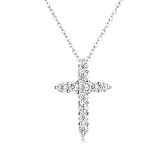 Elegant Cross Sterling Silver Inlay Moissanite Pendant Necklace