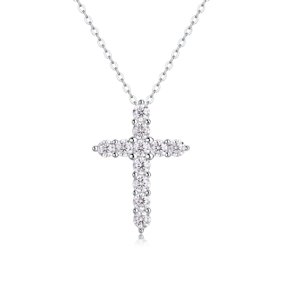 Elegant Cross Sterling Silver Inlay Moissanite Pendant Necklace