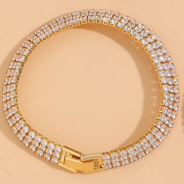 Simple Style Solid Color Copper Plating Inlay Zircon 14k Gold Plated Bracelets