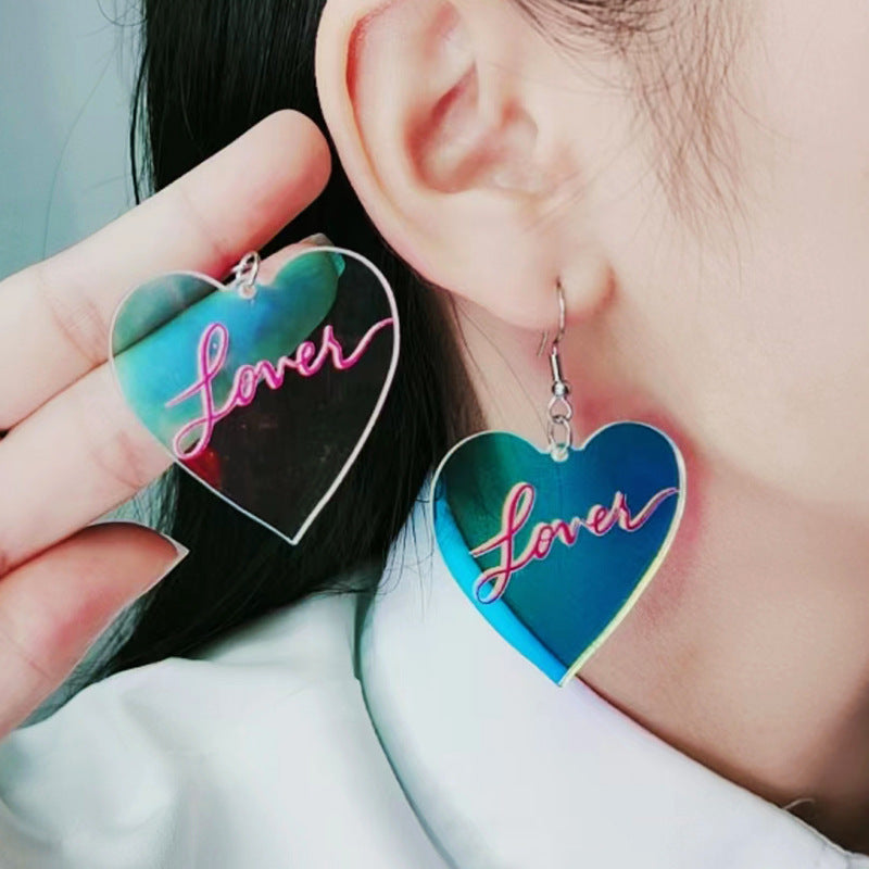 Wholesale Jewelry Simple Style Heart Shape Arylic Printing Drop Earrings