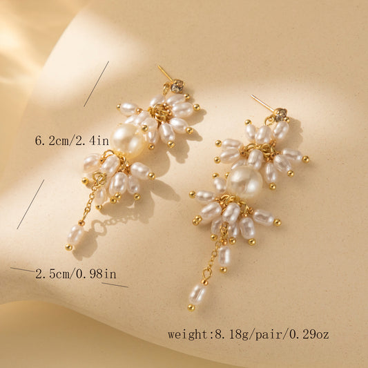 1 Pair Sweet Solid Color Plating Imitation Pearl Copper Drop Earrings