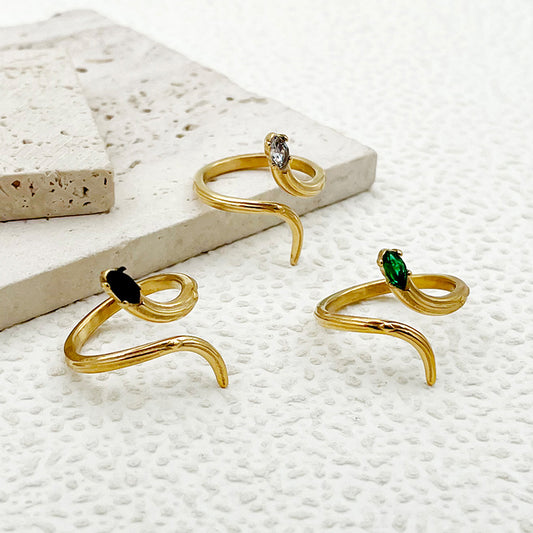 Elegant Retro Simple Style Snake Stainless Steel Plating Inlay Zircon Gold Plated Open Rings