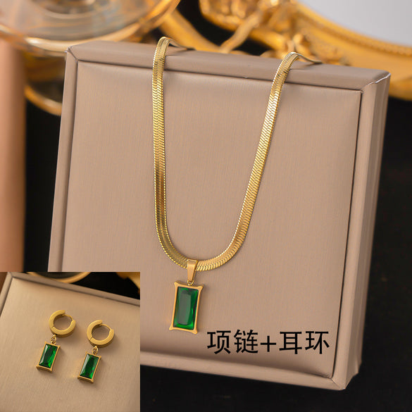 Simple Style Commute Rectangle Stainless Steel Plating Inlay Zircon Pendant Necklace