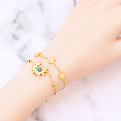 Vintage Style Star Titanium Steel Plating Inlay Turquoise 18k Gold Plated Bracelets