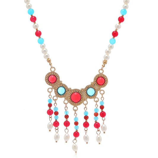 Retro Ethnic Style Round Tassel Alloy Beaded Plating Inlay Resin Gold Plated Women's Pendant Necklace