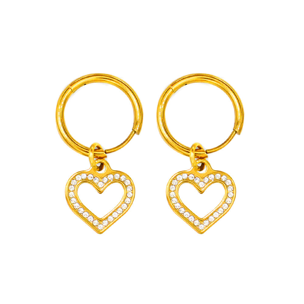 Wholesale Sweet Streetwear Heart Shape Titanium Steel Plating Inlay Artificial Diamond Earrings Necklace