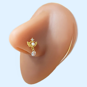 Elegant Tropical Classic Style Four Leaf Clover Moon Bow Knot Copper Gold Plated Rhinestones Nose Ring Nose Studs In Bulk