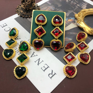Wholesale Jewelry Retro Heart Shape Alloy Artificial Gemstones Gold Plated Plating Inlay Drop Earrings