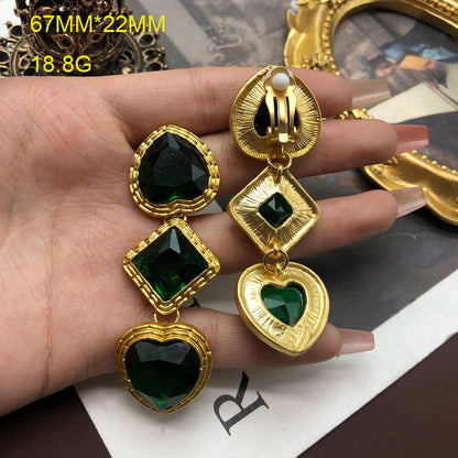Wholesale Jewelry Retro Heart Shape Alloy Artificial Gemstones Gold Plated Plating Inlay Drop Earrings