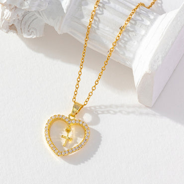 Sweet Heart Shape Copper Plating Inlay Zircon Pendant Necklace