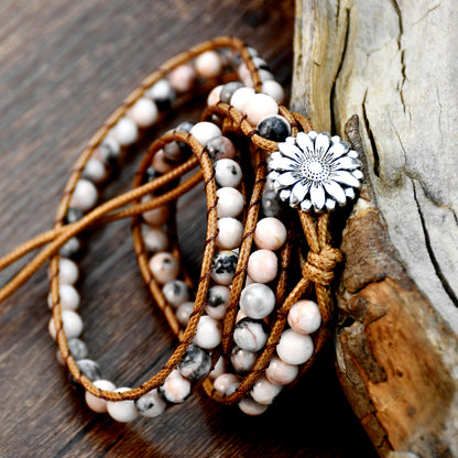 Vintage Style Handmade Flower Natural Stone Rope Beaded Braid Bracelets