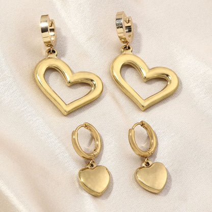 1 Pair Commute Heart Shape Polishing Plating Stainless Steel 18k Gold Plated Drop Earrings Earrings