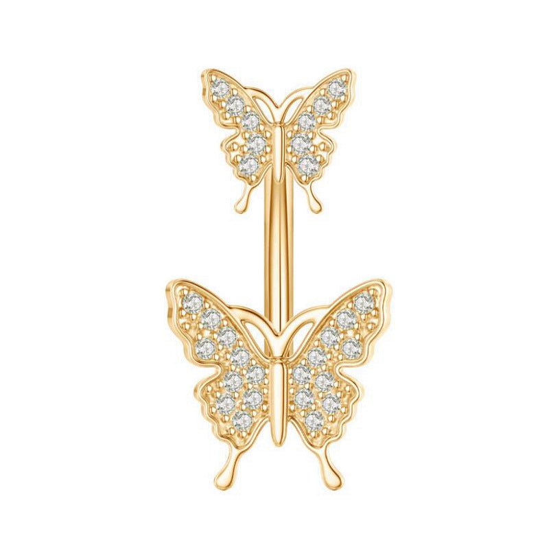 1 Piece Simple Style Heart Shape Pineapple Butterfly Plating Inlay Stainless Steel Zircon Navel Stud