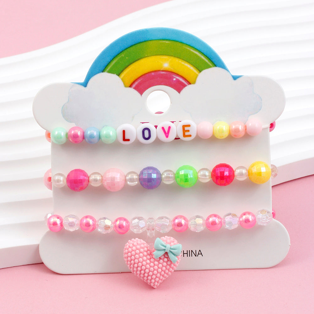 Princess Cute Pastoral Ice Cream Animal Heart Shape Arylic Plastic Beaded Acrylic Girl's Bracelets