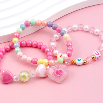 Princess Cute Pastoral Ice Cream Animal Heart Shape Arylic Plastic Beaded Acrylic Girl's Bracelets