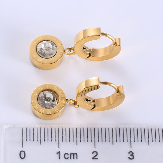 1 Pair Casual Classic Style Roman Style Round Plating Inlay Stainless Steel Zircon 18k Gold Plated Dangling Earrings