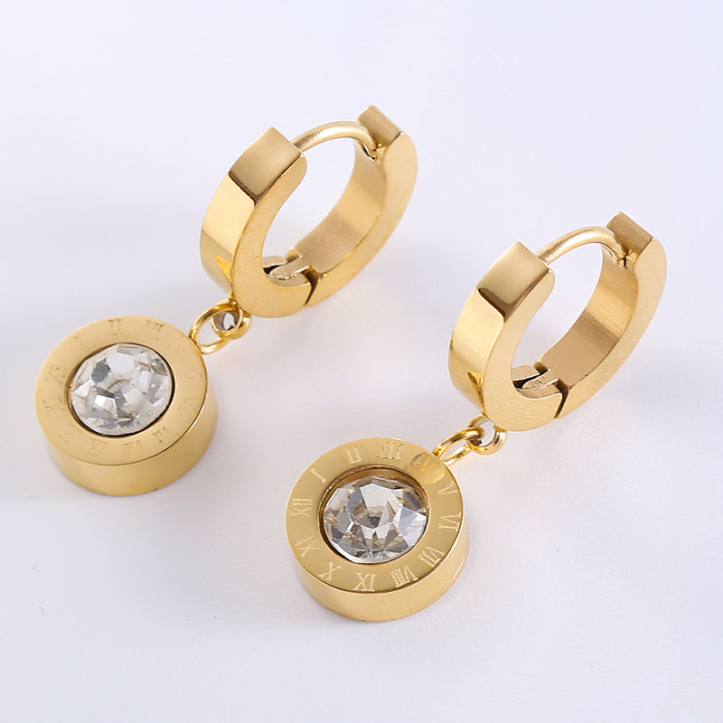 1 Pair Casual Classic Style Roman Style Round Plating Inlay Stainless Steel Zircon 18k Gold Plated Dangling Earrings