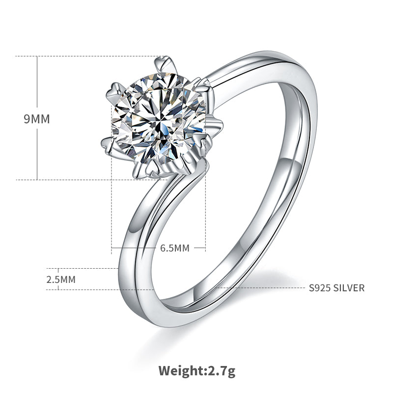 Elegant Simple Style Round Sterling Silver Gra Plating Inlay Moissanite Rhodium Plated Silver Plated Rings