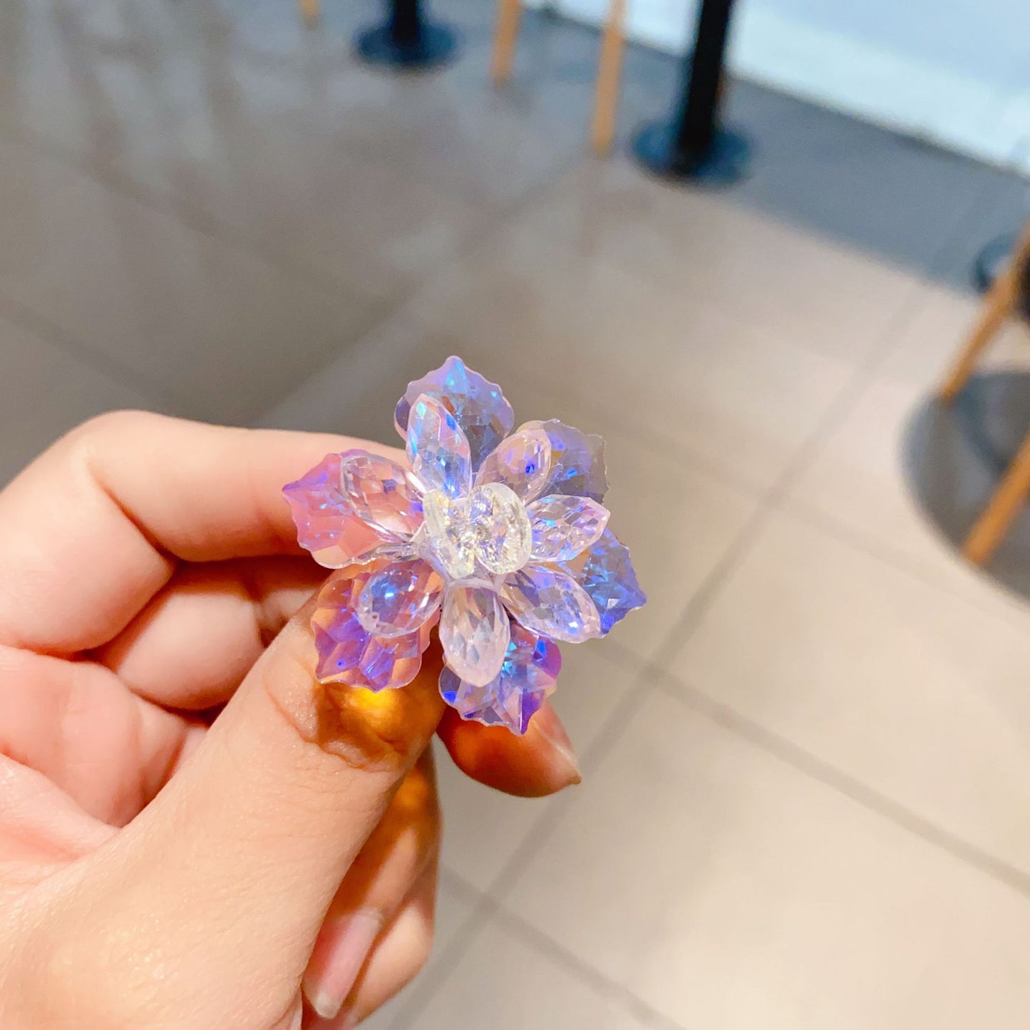 Cute Flower Artificial Crystal Women's Open Rings