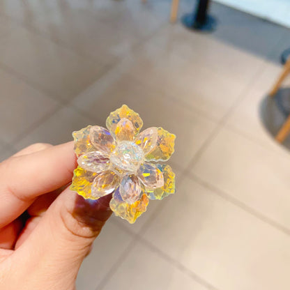 Cute Flower Artificial Crystal Women's Open Rings