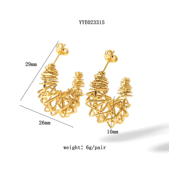 1 Pair Streetwear African Style Solid Color Asymmetrical Plating Metal Stainless Steel 18k Gold Plated Ear Studs