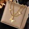 Simple Style Butterfly Titanium Steel Plating 18k Gold Plated Double Layer Necklaces