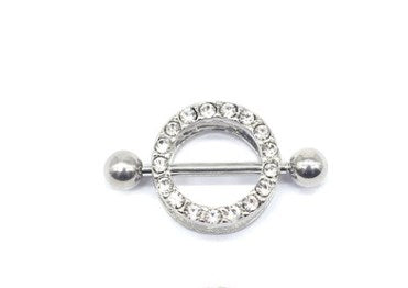 Streetwear Shiny Solid Color Stainless Steel Copper White Gold Plated Rhinestones Nipple Ring In Bulk
