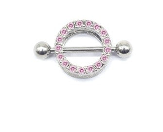 Streetwear Shiny Solid Color Stainless Steel Copper White Gold Plated Rhinestones Nipple Ring In Bulk