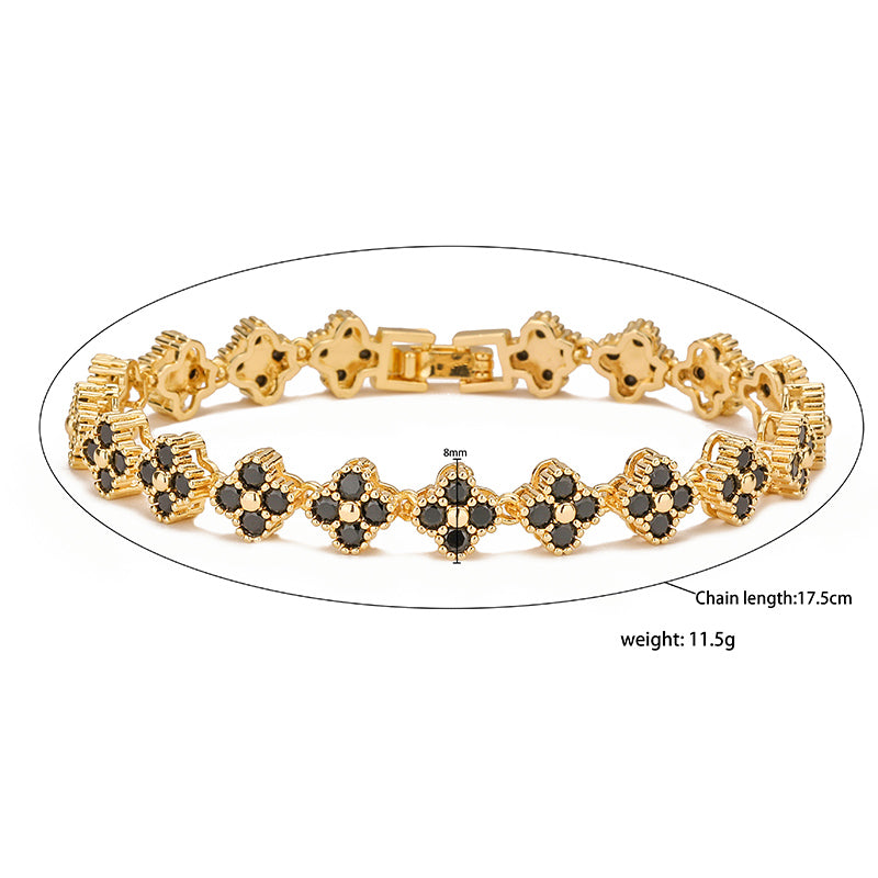 Casual Elegant Simple Style Four Leaf Clover Flower Copper 18k Gold Plated Zircon Bracelets Necklace In Bulk