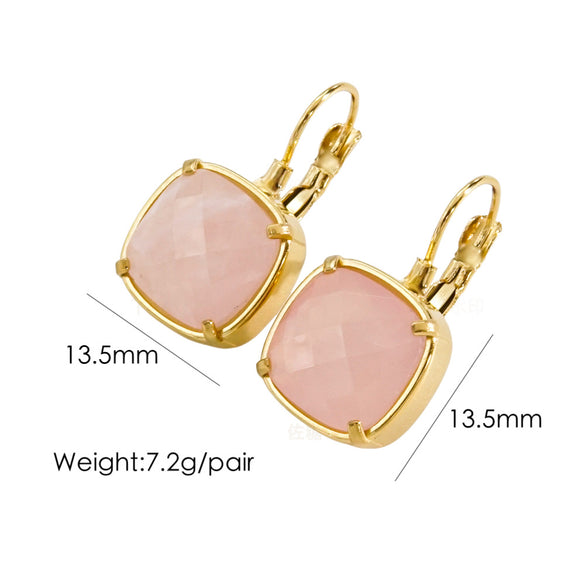 1 Pair Classical Simple Style Geometric Plating Inlay Stainless Steel Natural Stone 14k Gold Plated Drop Earrings