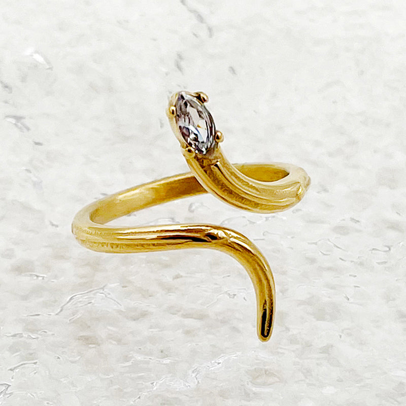 Elegant Retro Simple Style Snake Stainless Steel Plating Inlay Zircon Gold Plated Open Rings