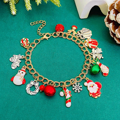 Cartoon Style Cute Santa Claus Snowflake Elk 14k Gold Plated Zircon Alloy Wholesale Bracelets