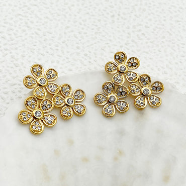 1 Pair Simple Style Flower Plating Inlay Stainless Steel Zircon Gold Plated Ear Studs