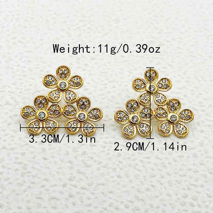 1 Pair Simple Style Flower Plating Inlay Stainless Steel Zircon Gold Plated Ear Studs