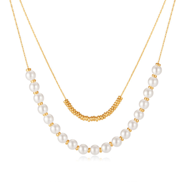 French Style Geometric Stainless Steel Layered Necklaces