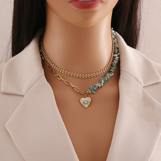 Wholesale Retro Heart Shape Stainless Steel Natural Stone Bracelets Earrings Necklace