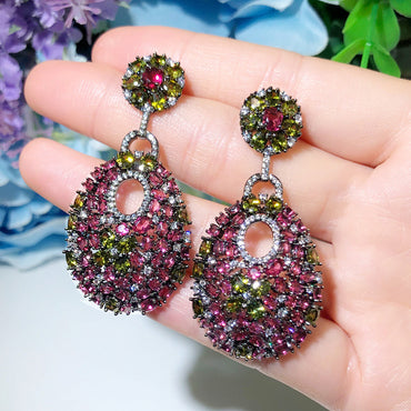1 Pair Vintage Style Bohemian Color Block Plating Inlay Copper Artificial Gemstones Artificial Diamond Rhodium Plated Silver Plated Drop Earrings