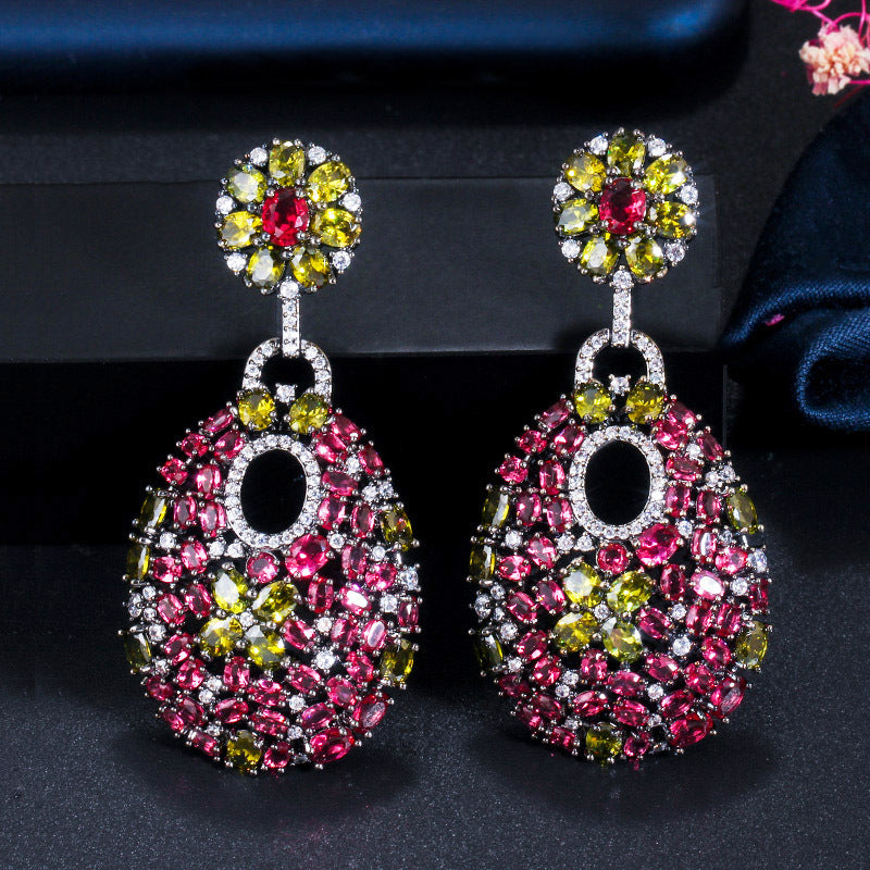 1 Pair Vintage Style Bohemian Color Block Plating Inlay Copper Artificial Gemstones Artificial Diamond Rhodium Plated Silver Plated Drop Earrings