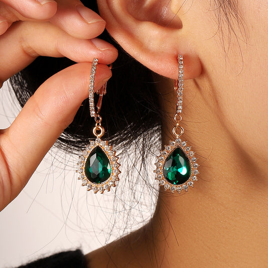 1 Pair Elegant Classical Shiny Water Droplets Plating Inlay Alloy Artificial Rhinestones Gold Plated Drop Earrings