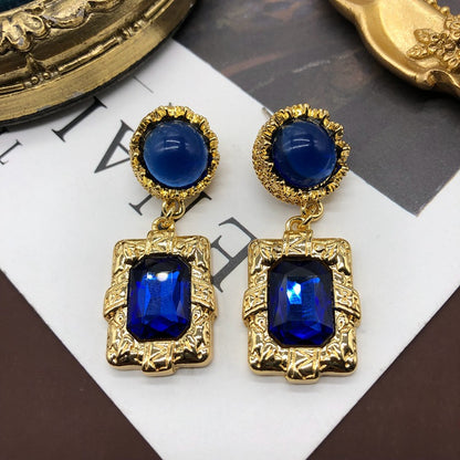 1 Pair Baroque Style Simple Style Geometric Plating Inlay Alloy Glass Gold Plated Drop Earrings