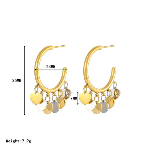 1 Pair Casual Hip-hop Heart Shape Plating Stainless Steel Gold Plated Drop Earrings