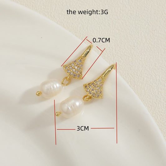 1 Pair Cute Sweet Classic Style Geometric Plating Inlay Freshwater Pearl Copper Zircon 14k Gold Plated Ear Hook