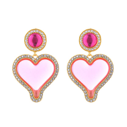 1 Pair Elegant Cute Round Heart Shape Inlay Alloy Resin Artificial Gemstones Drop Earrings