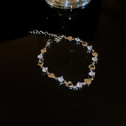 Sweet Heart Shape Copper Plating Inlay Zircon Bracelets